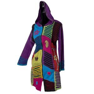 Patchwork Womens‎ M Zip Up Long Hoodie Jacket Distressed BOHO Hippie Artsy